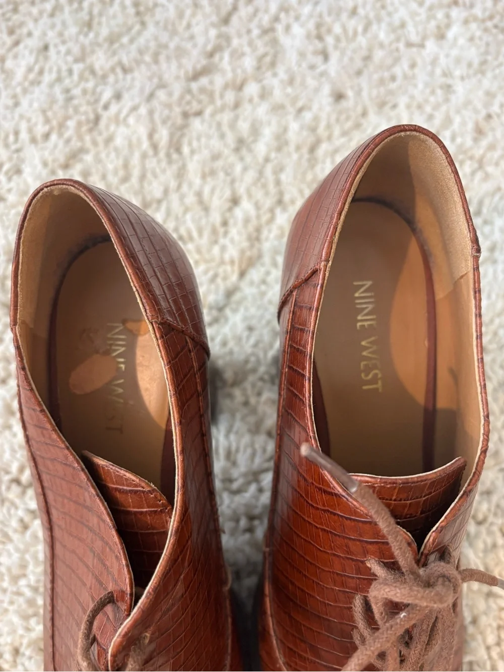 Nine West Brown Embossed Oxford Laced Heels Size 7.5